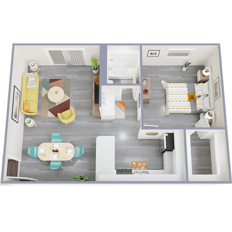 Floor plan for 1 bed, 1 bath, 680 sqft